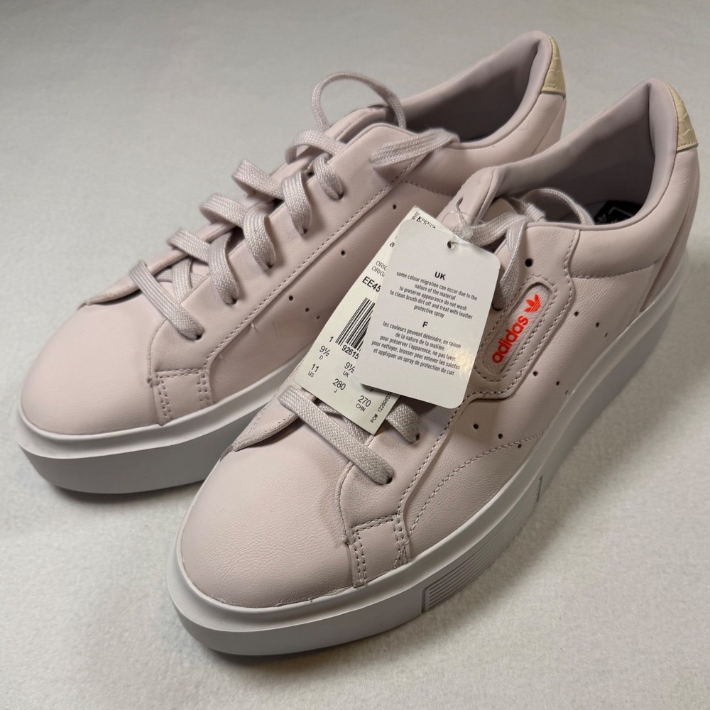 Adidas Sleek Super Pink Leather Platform Sneakers Minimalist Preppy 11 US